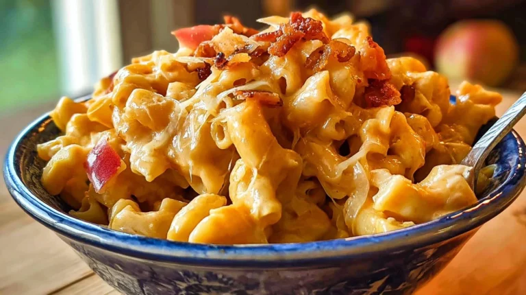 Butternut Squash Mac N’ Cheese With Bacon, Caramelized Onions, And Apples