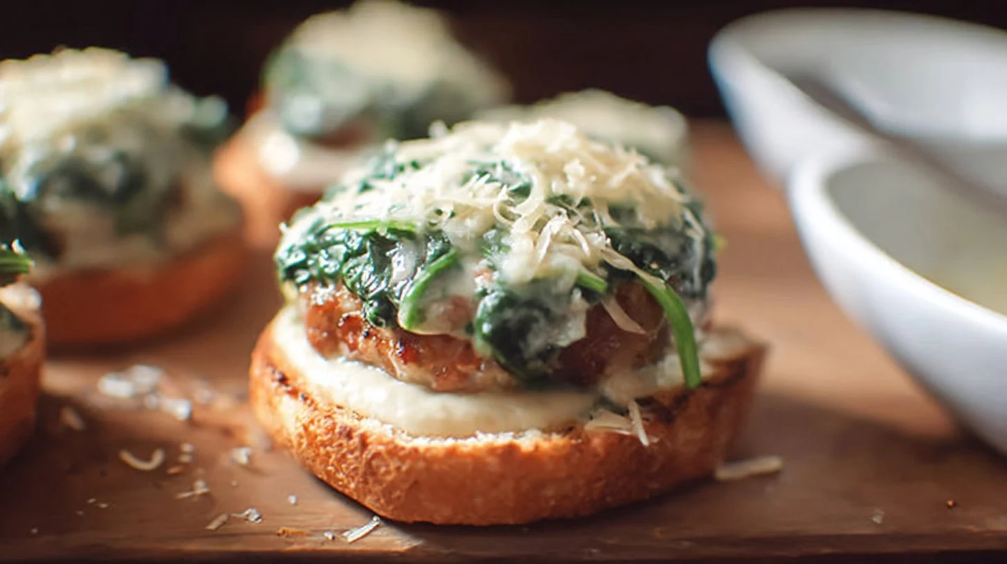 Garlic Parmesan Burgers & Creamed Spinach Sauce