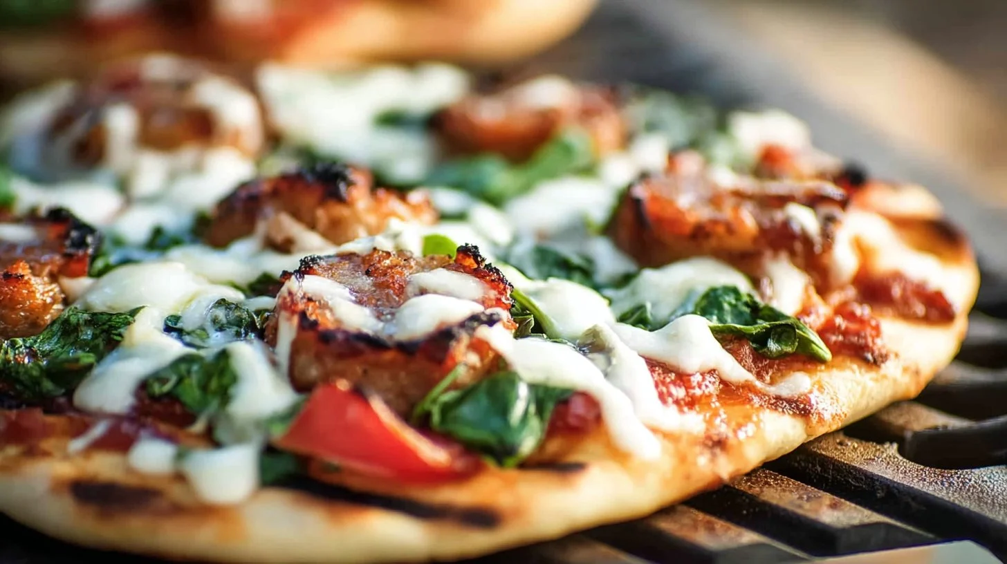 Grilled Chicken Sausage, Spinach, and Mozzarella Pizza